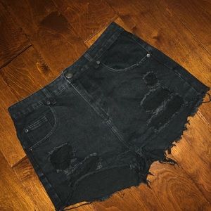 Black denim shorts